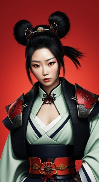 Glamorous Samurai Woman: Captivating Digital Portrait