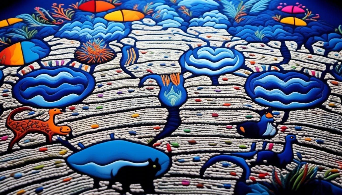 Vibrant Folk Art Yarn Painting of World Map