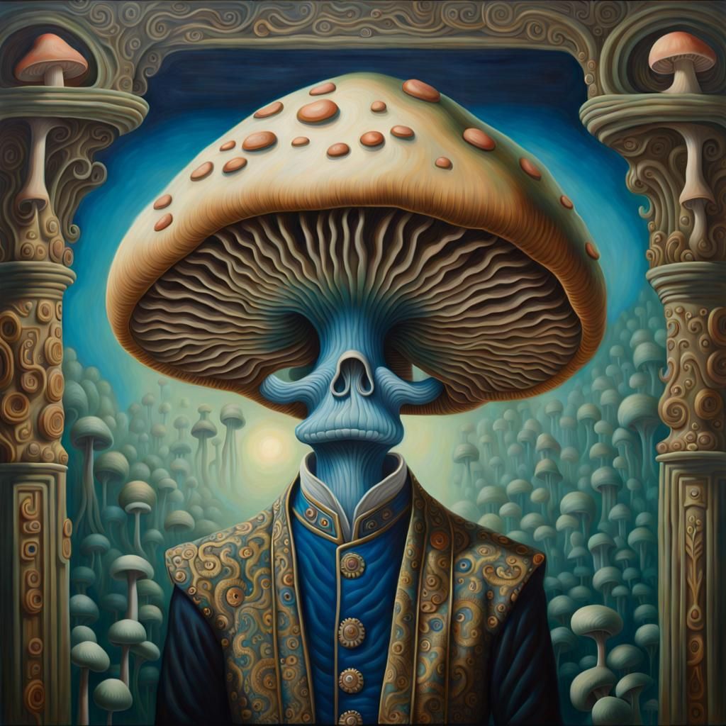 Mushroom Priest: Surreal Oil Portrait
