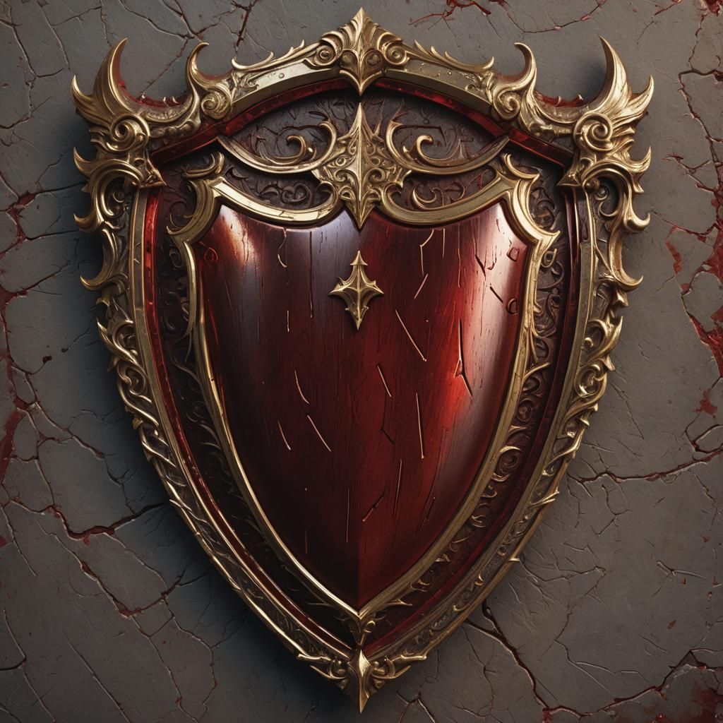 Blood Red Shield with Gold Border: Digital Matte Painting
