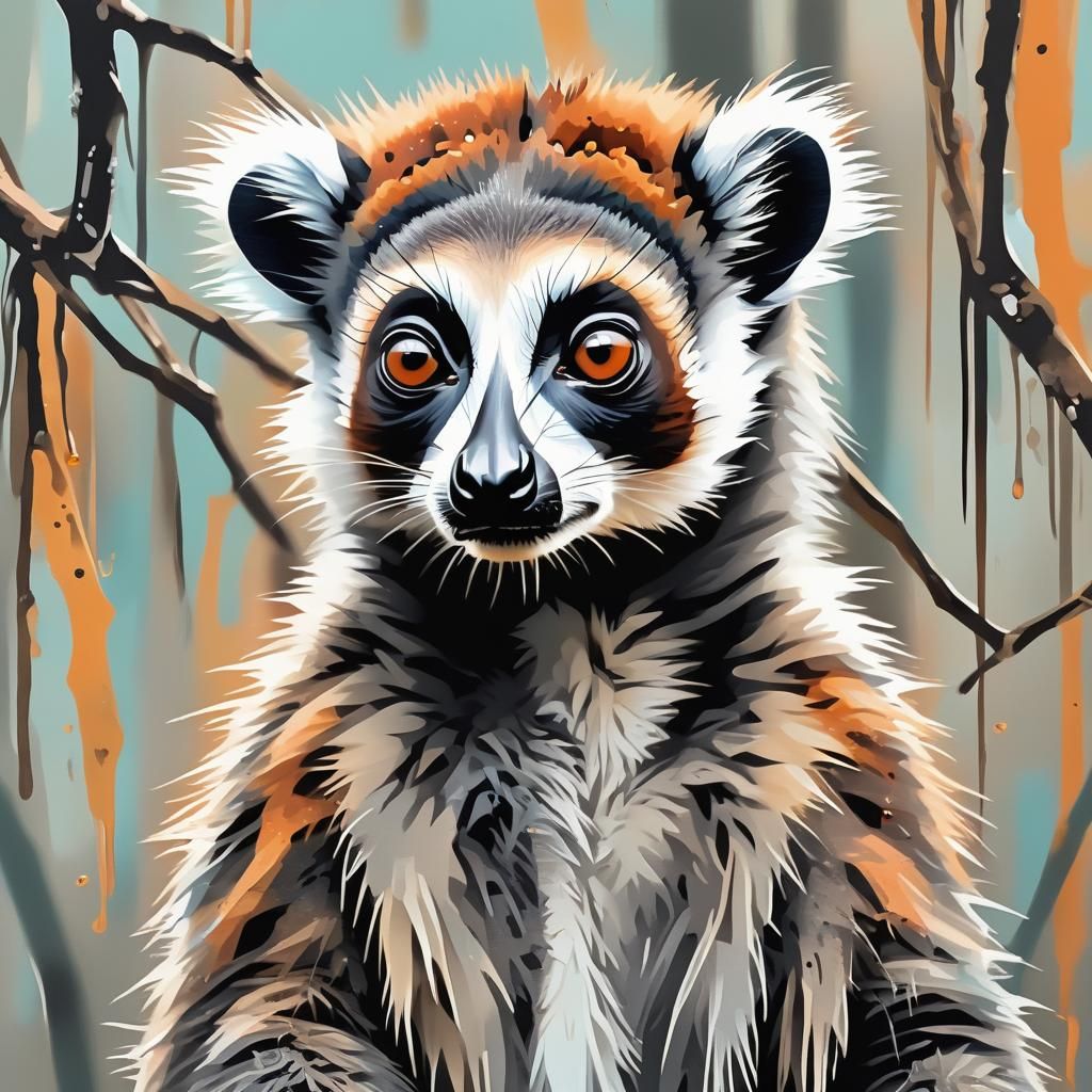 Lemur with Dripping Fur in Unique Art Style
