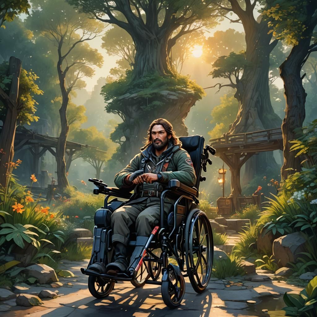 Watercolor Archer in Wheelchair at Dawn