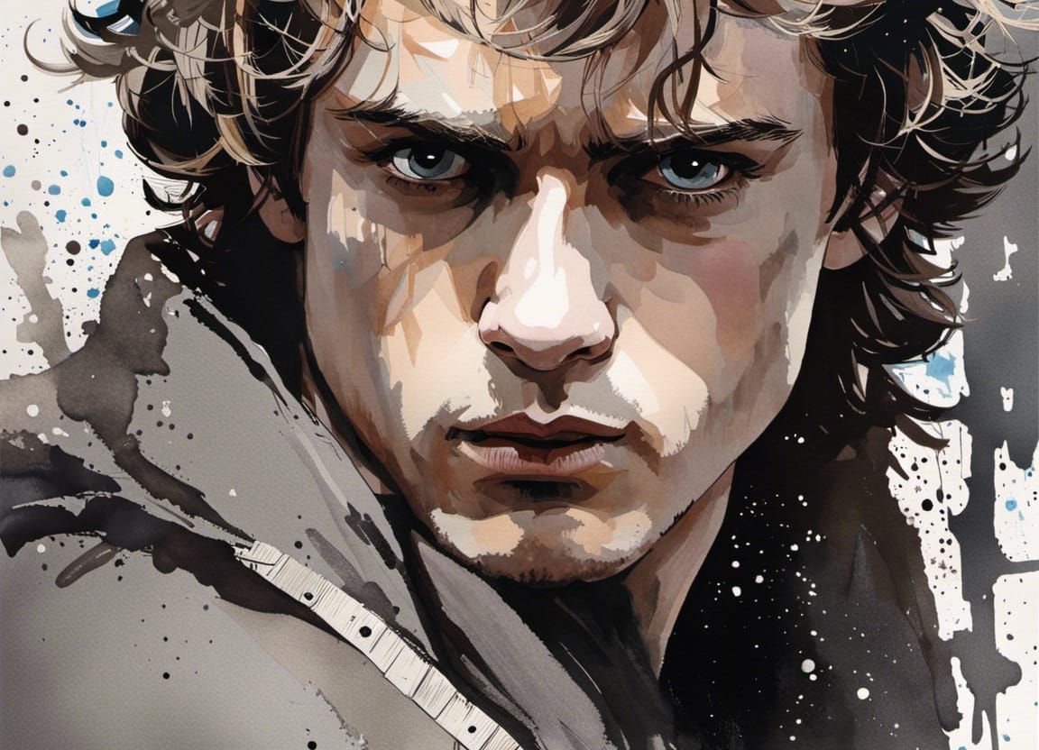 Anakin Skywalker Portrait in Soft Watercolor Style
