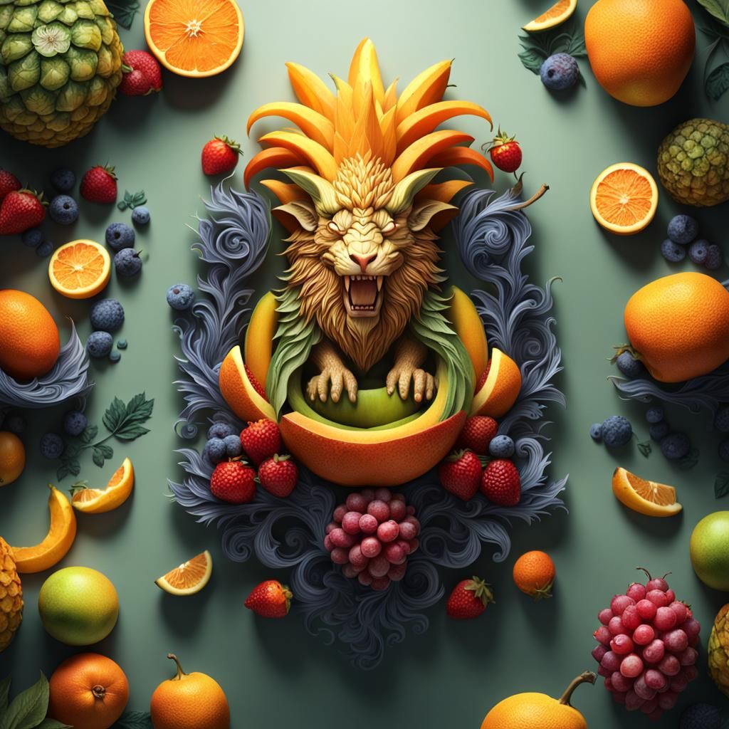 Exotic Fruit Carving: Mythical Creature Masterpiece