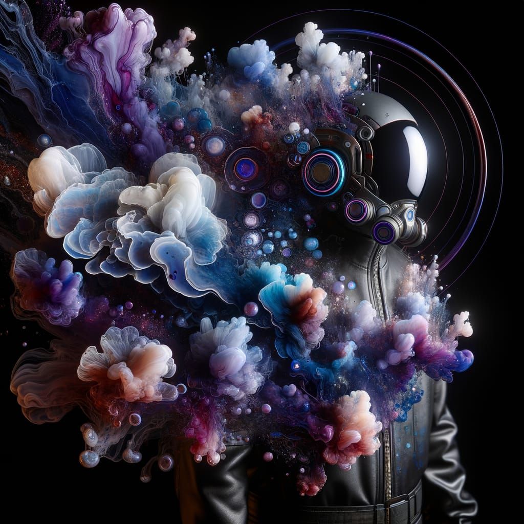 Futuristic Figure Dissolving in Cyberpunk Alcohol Ink