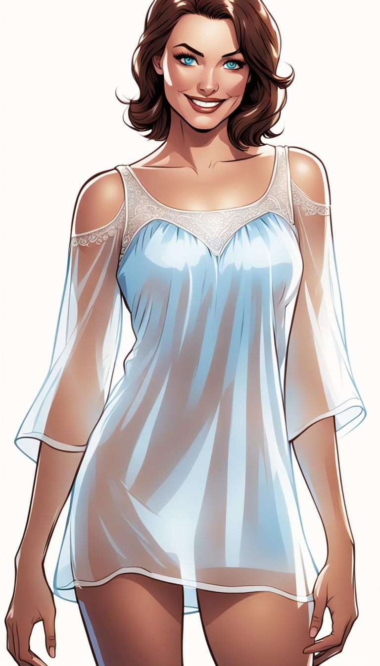 Smiling Woman in Nightgown: Comic Book Art