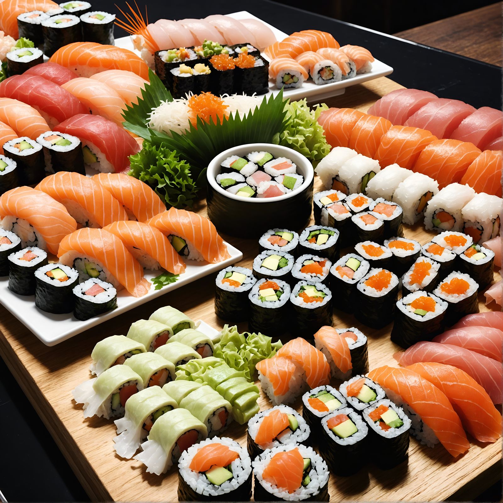 Exquisite Sushi and Sashimi Buffet Display
