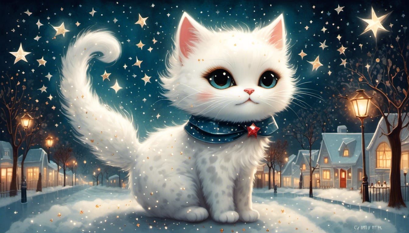 <lora:Glitter and Diamonds:1.0> vibrant detailed adorable chibi happy cat on stars day Ruby glowing Whimsical creature r...