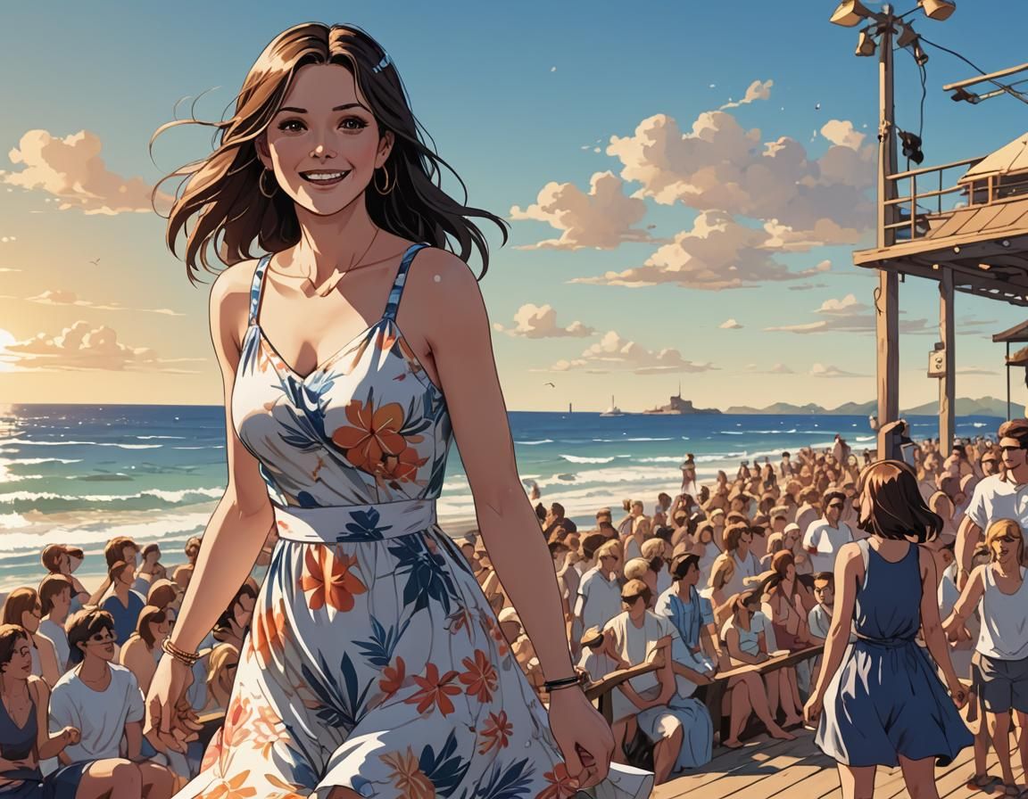 Anime Beach Concert: Woman in Summer Dress