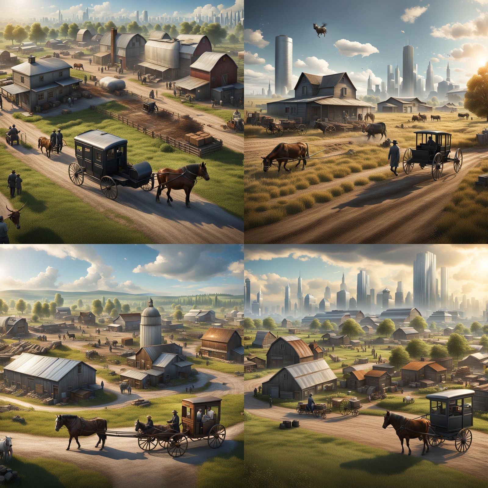 Rustic Farm Meets Futuristic Cityscape in Hyperrealism