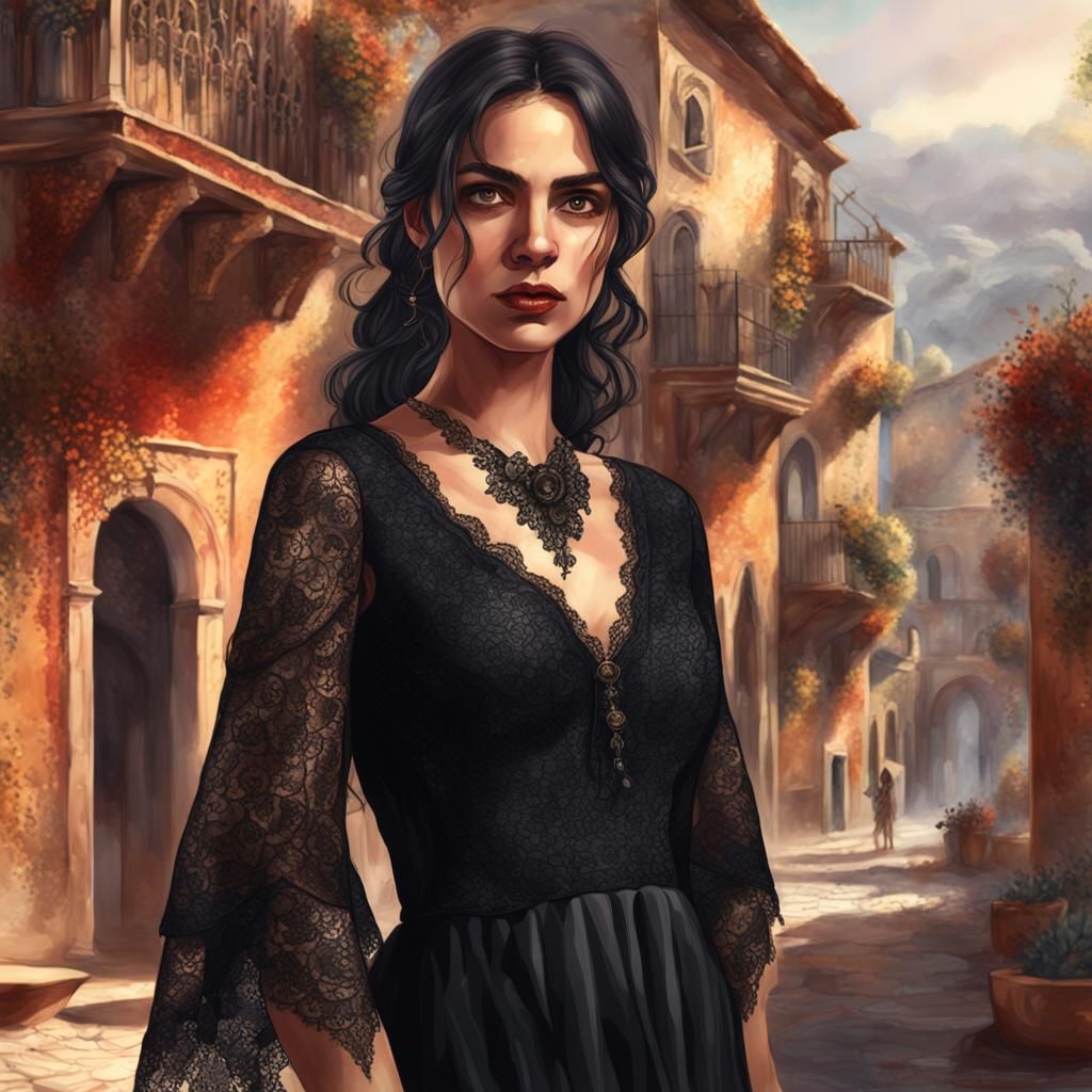 Spanish Woman in Mantilla: Watercolor Concept Art
