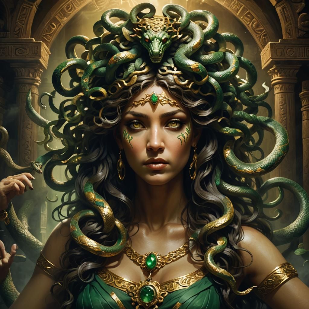 Medusa in Ancient Temple: Baroque Fantasy Art