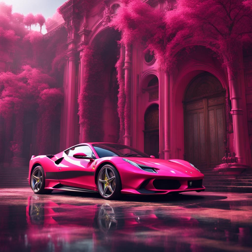 Hot Pink Ferrari in Detailed Matte Painting