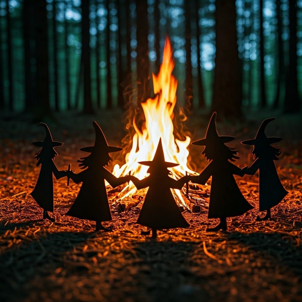 Witches Gather Around a Forest Fire