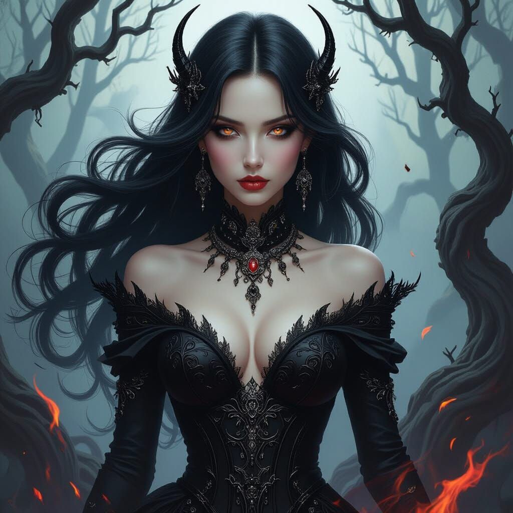 Dark Demoness in Gothic Jewelry: a Surrealist Horror