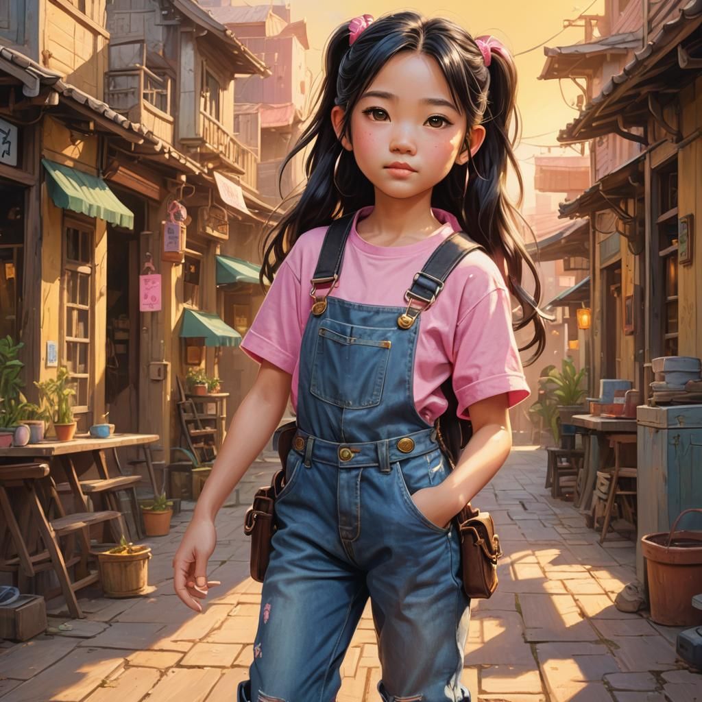 Fantasy Portrait of Chinese Girl in Overalls