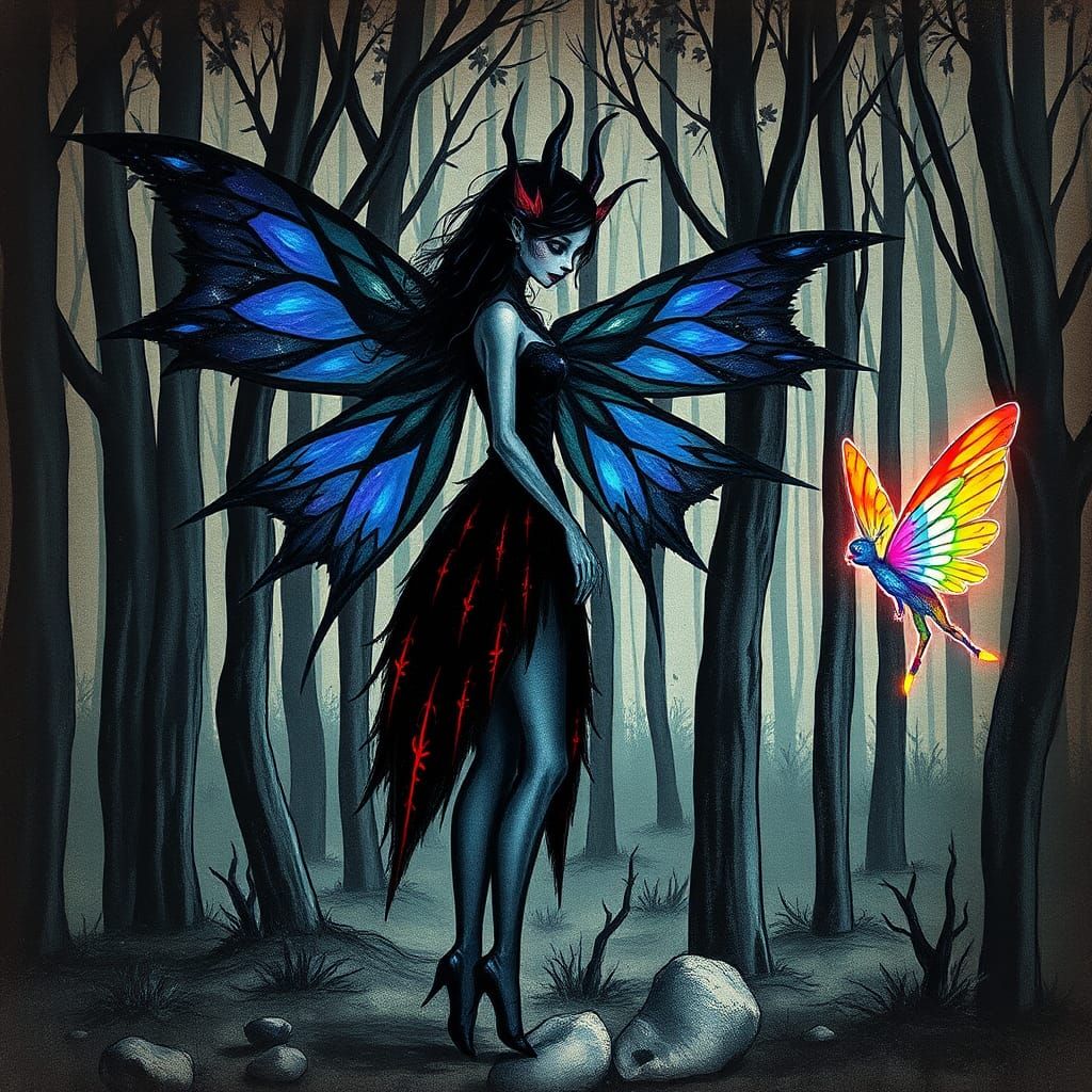 Gothic Fairy with Cubist Wings in Graffiti Art Style