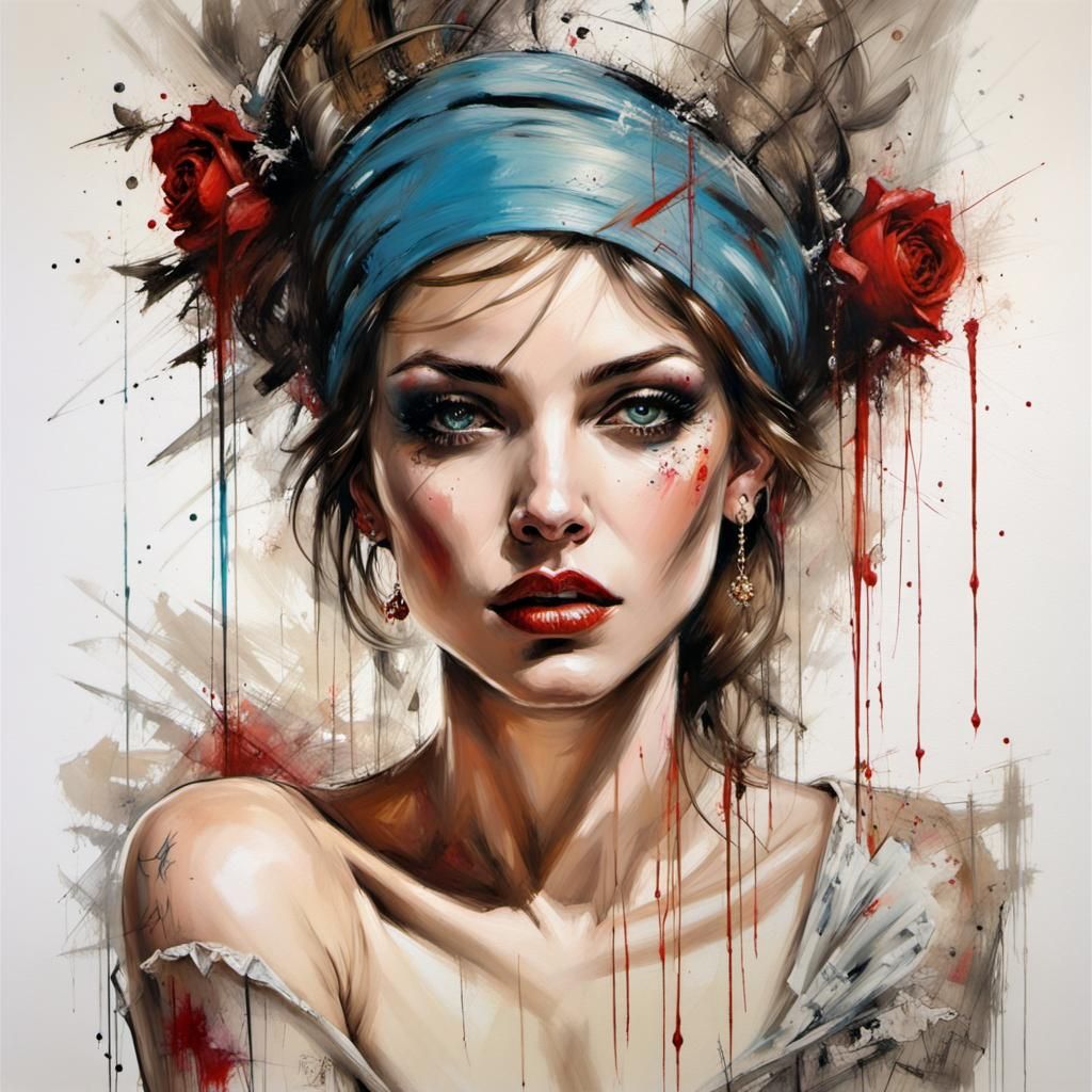 Striking Portrait of Woman in Mixed Media Style