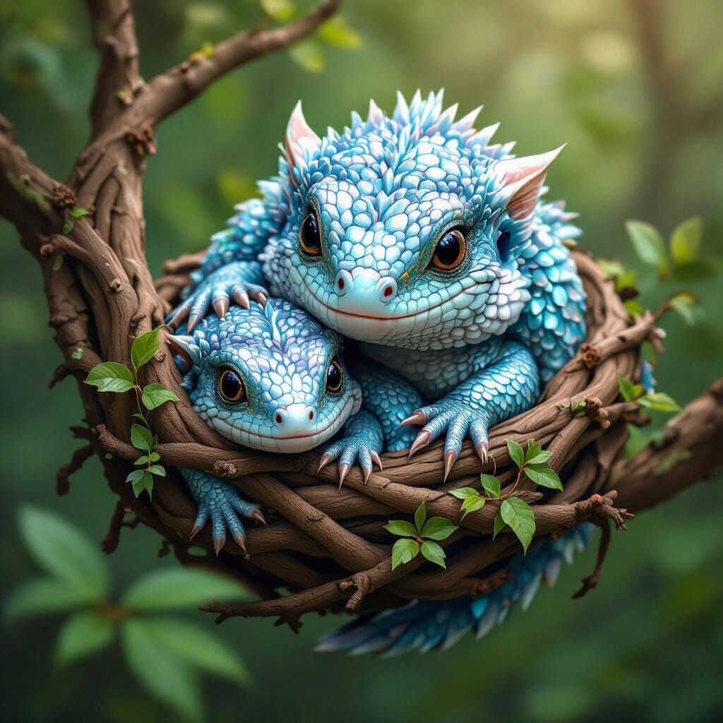 Enchanted Forest Creature Embraced by a Loving Plant