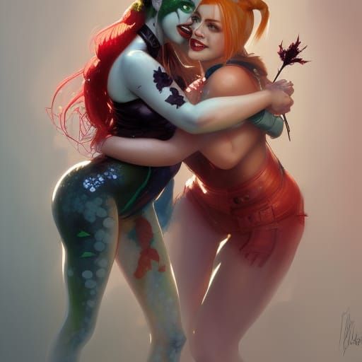 Harley Quinn and Poison Ivy Portrait, Trending Art