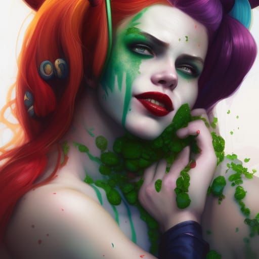 Harley Quinn and Poison Ivy Portrait in Art Nouveau Style