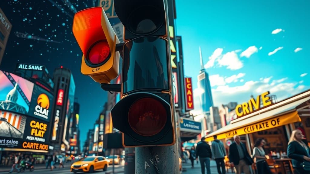 City Split: Day and Night Under Traffic Light