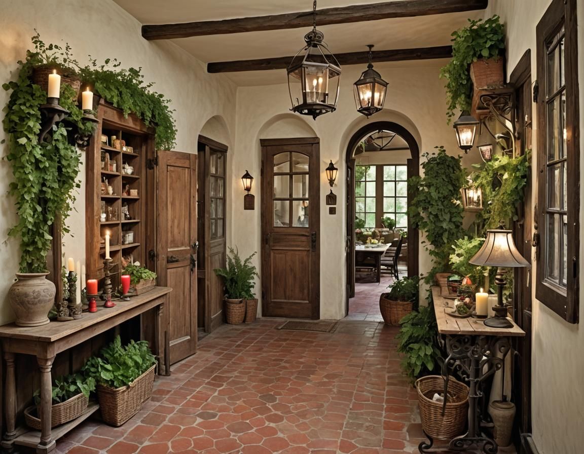 Rustic Foyer with Wrought Iron and Wood