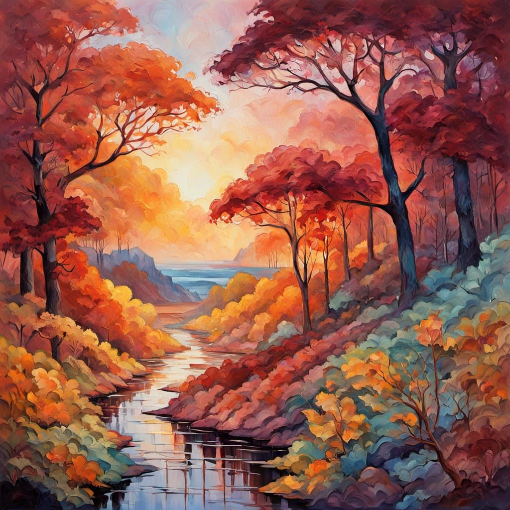 Inverted Face in Autumnal Gouache Landscape