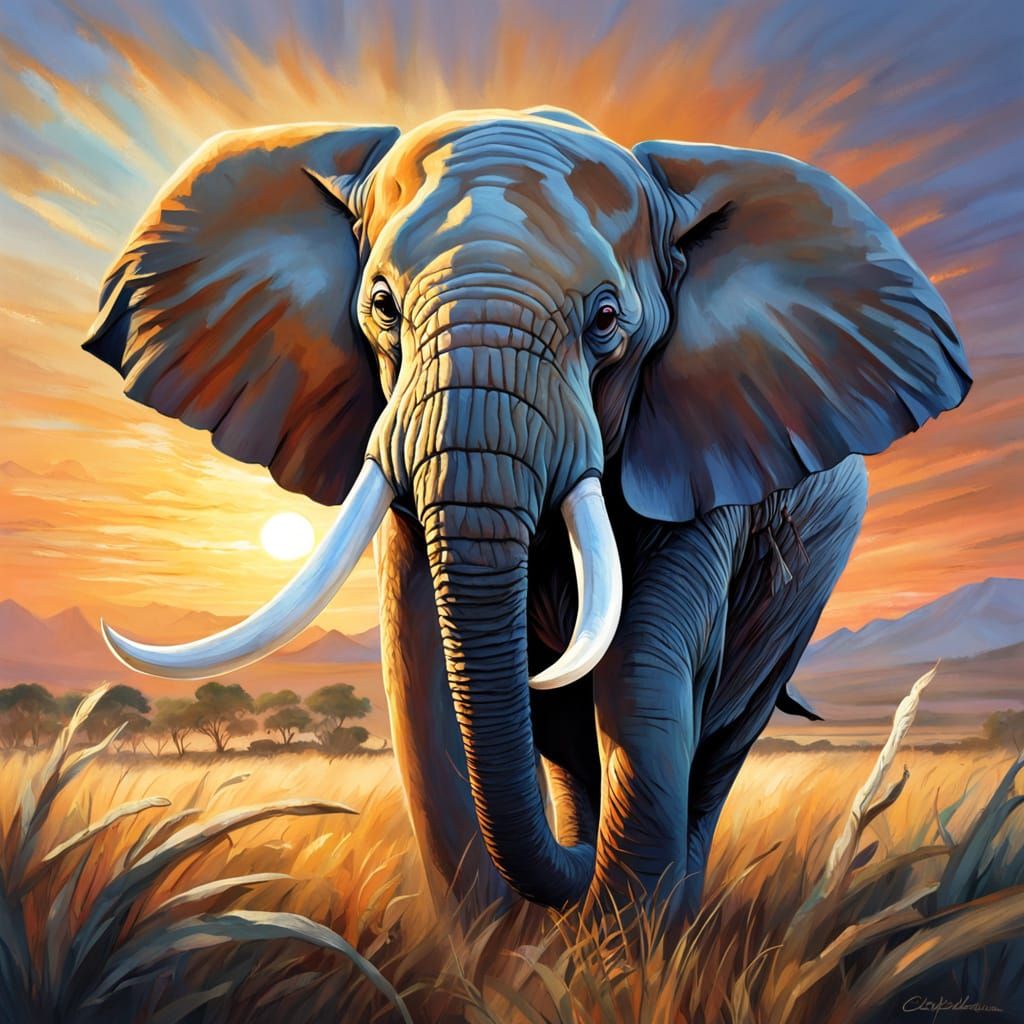 Majestic African Elephant Portrait at Sunset