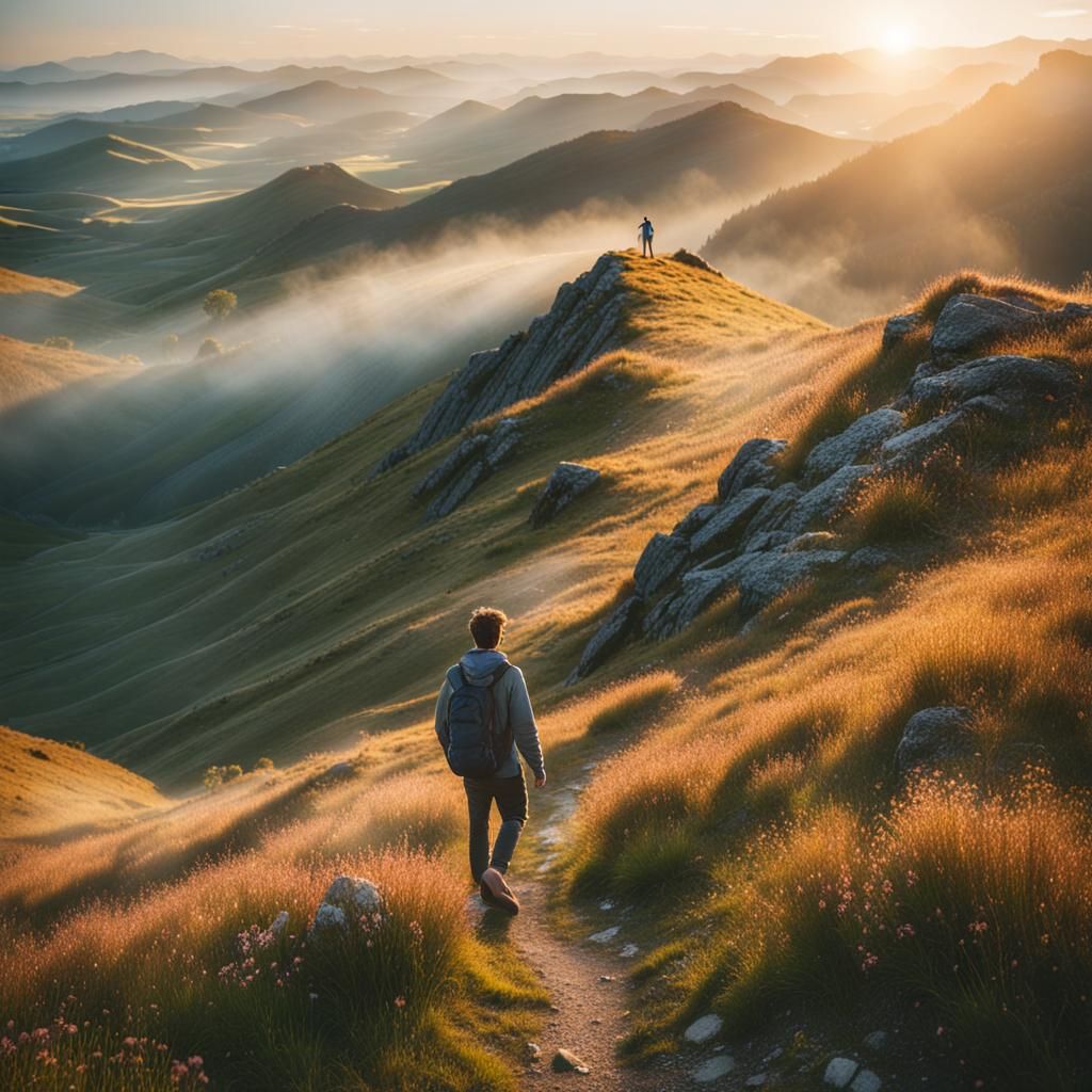 Barefoot on Mountain Peak at Sunrise: Nature Photo