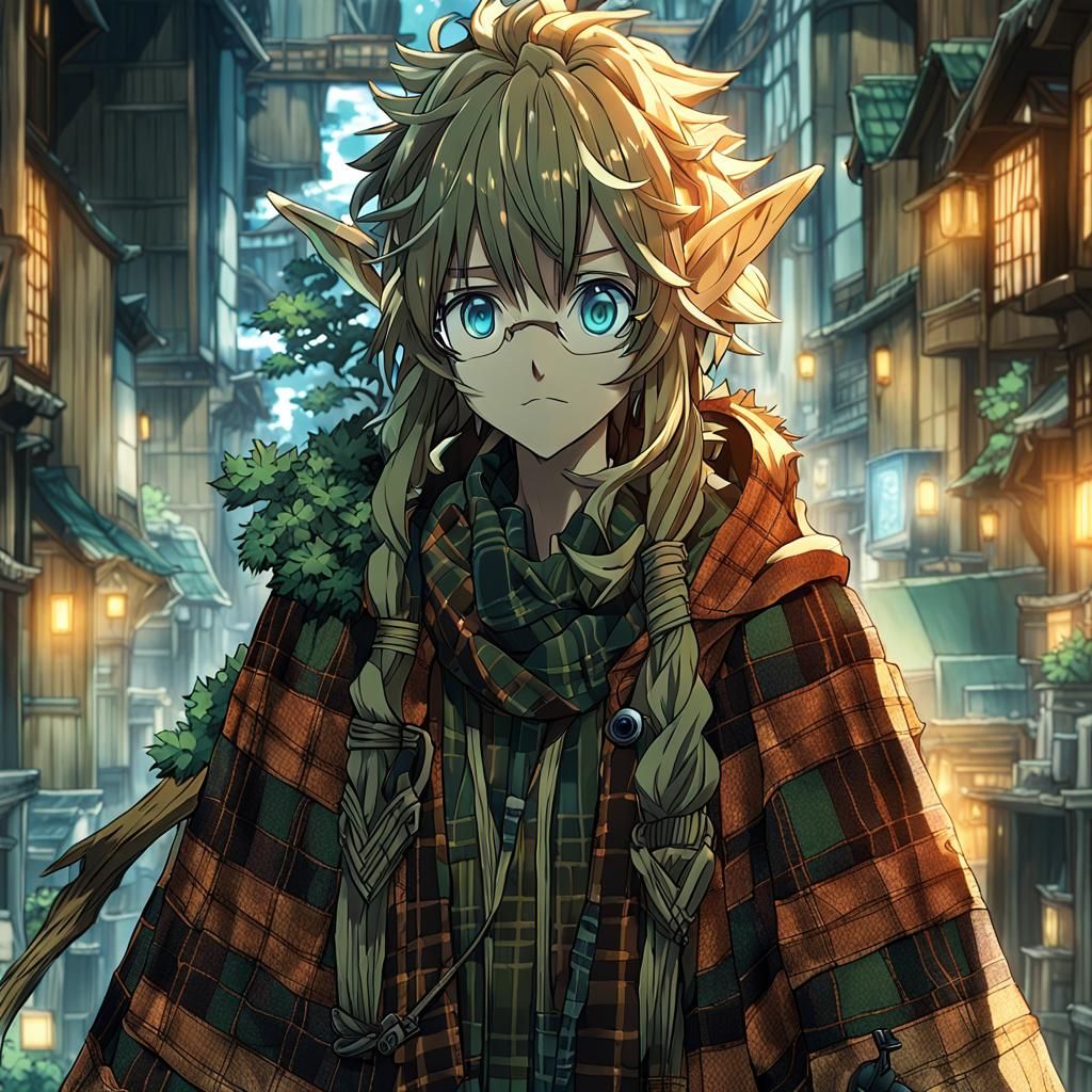 Wood Elf Druid in Striking Anime Style