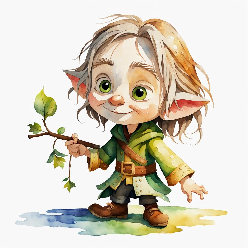 Adorable Rumpelstiltskin in 3D Watercolor Art