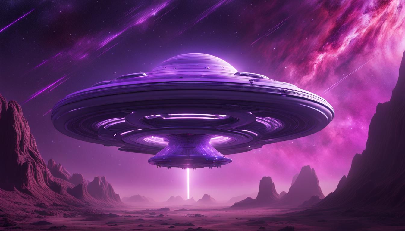 UFO Warp Drive Through Purple Nebula, Space Art
