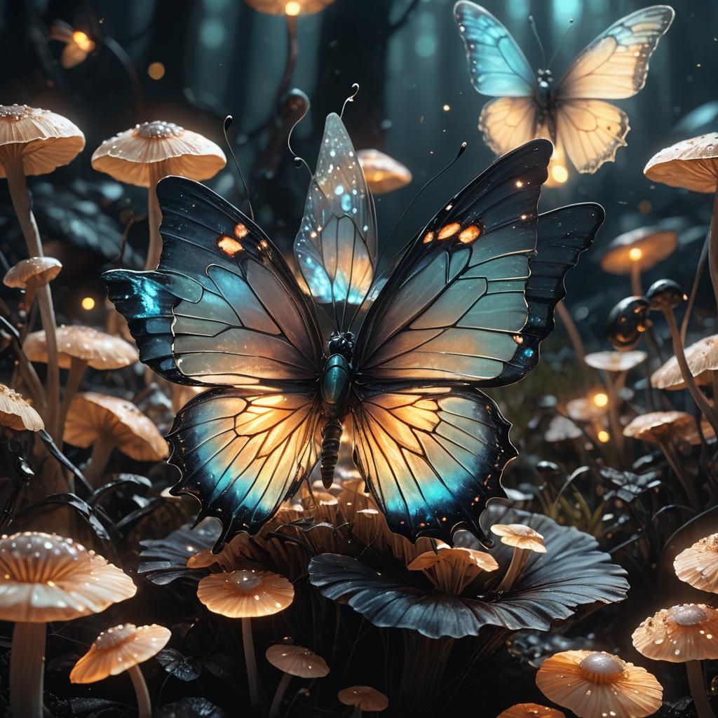 Glass Butterfly with Iridescent Wings in Digital Art