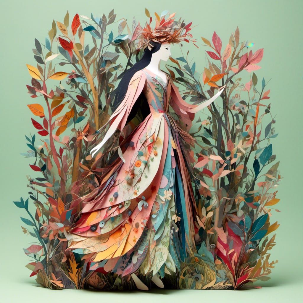 Whimsical 3D Paper Doll in Colorful Forest