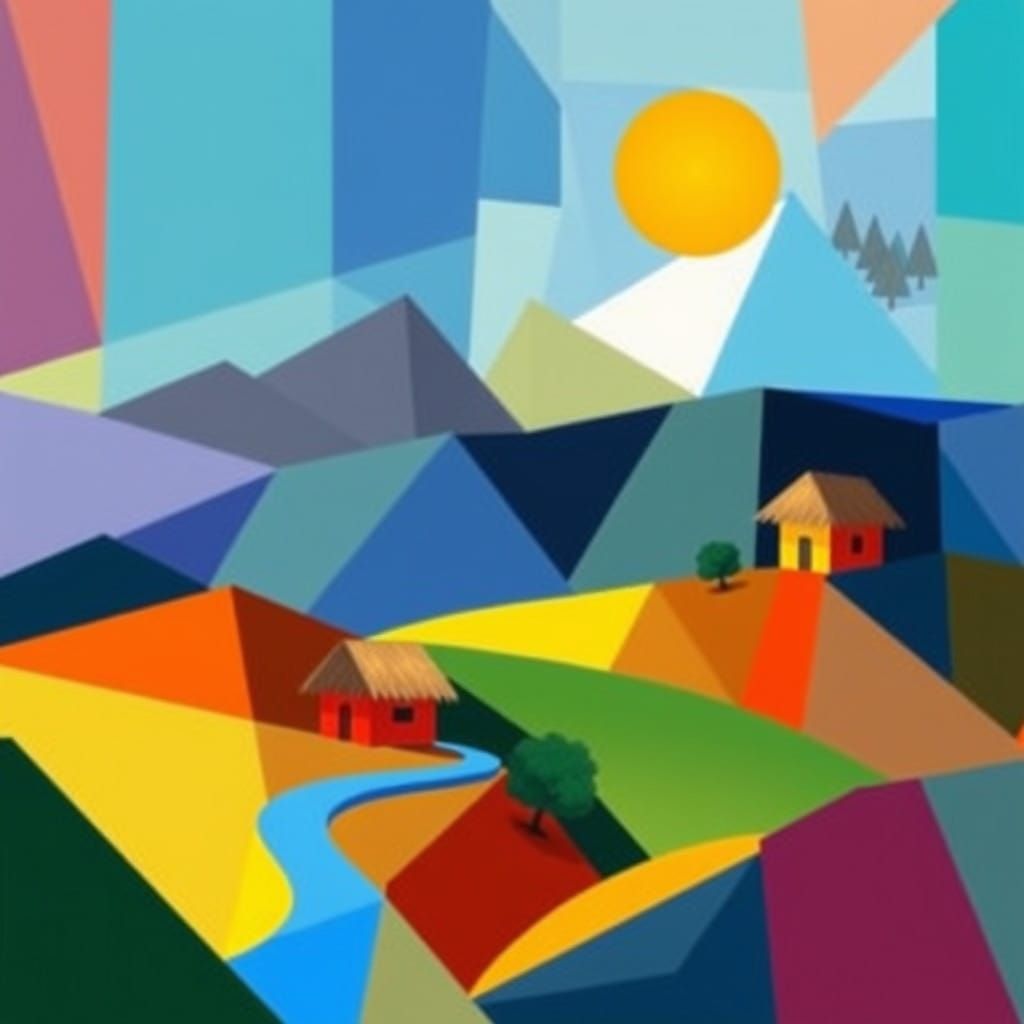 Vibrant Cubist Fauvist Abstract Landscape Cards