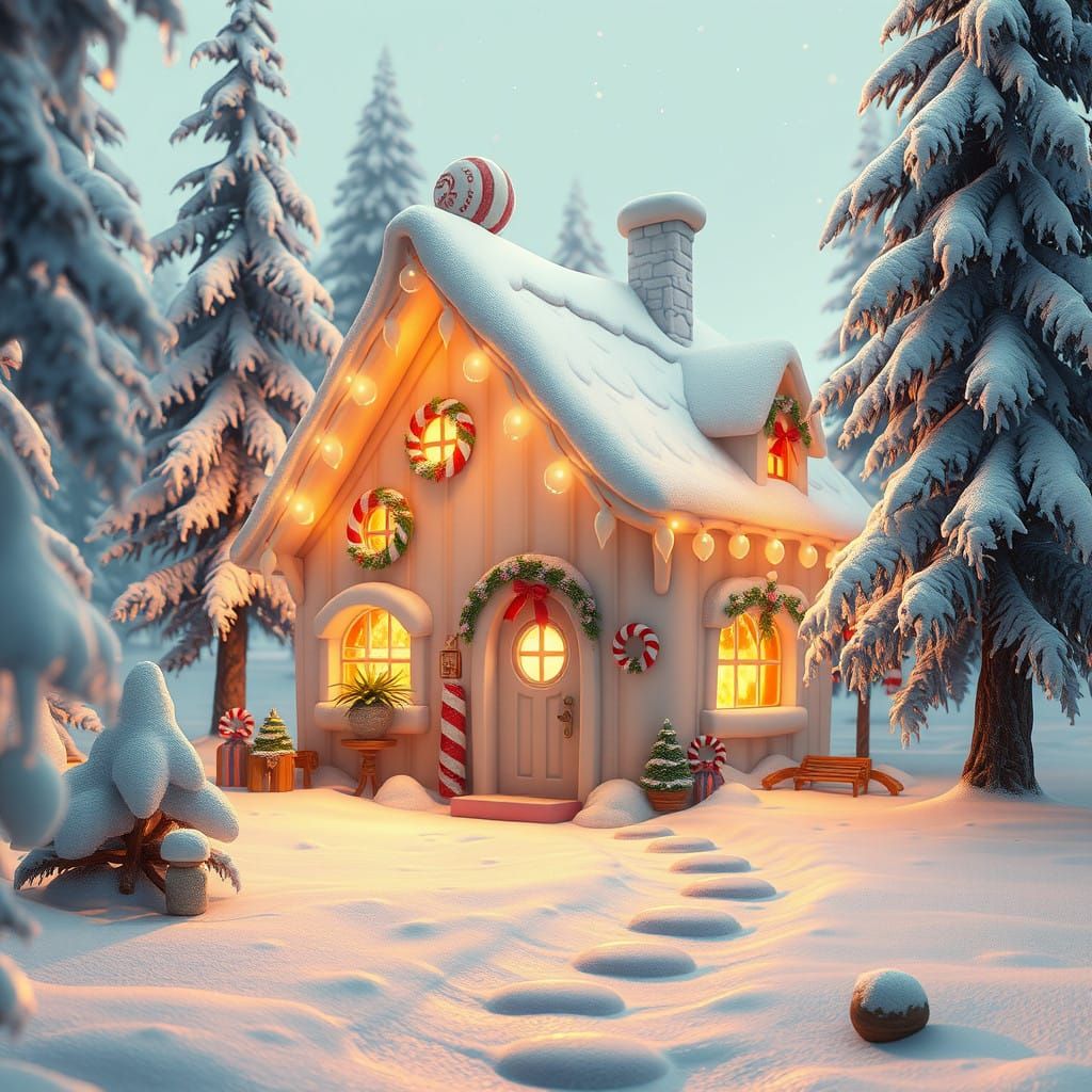Whimsical Ice Cream Cottage in a Snowy Wonderland