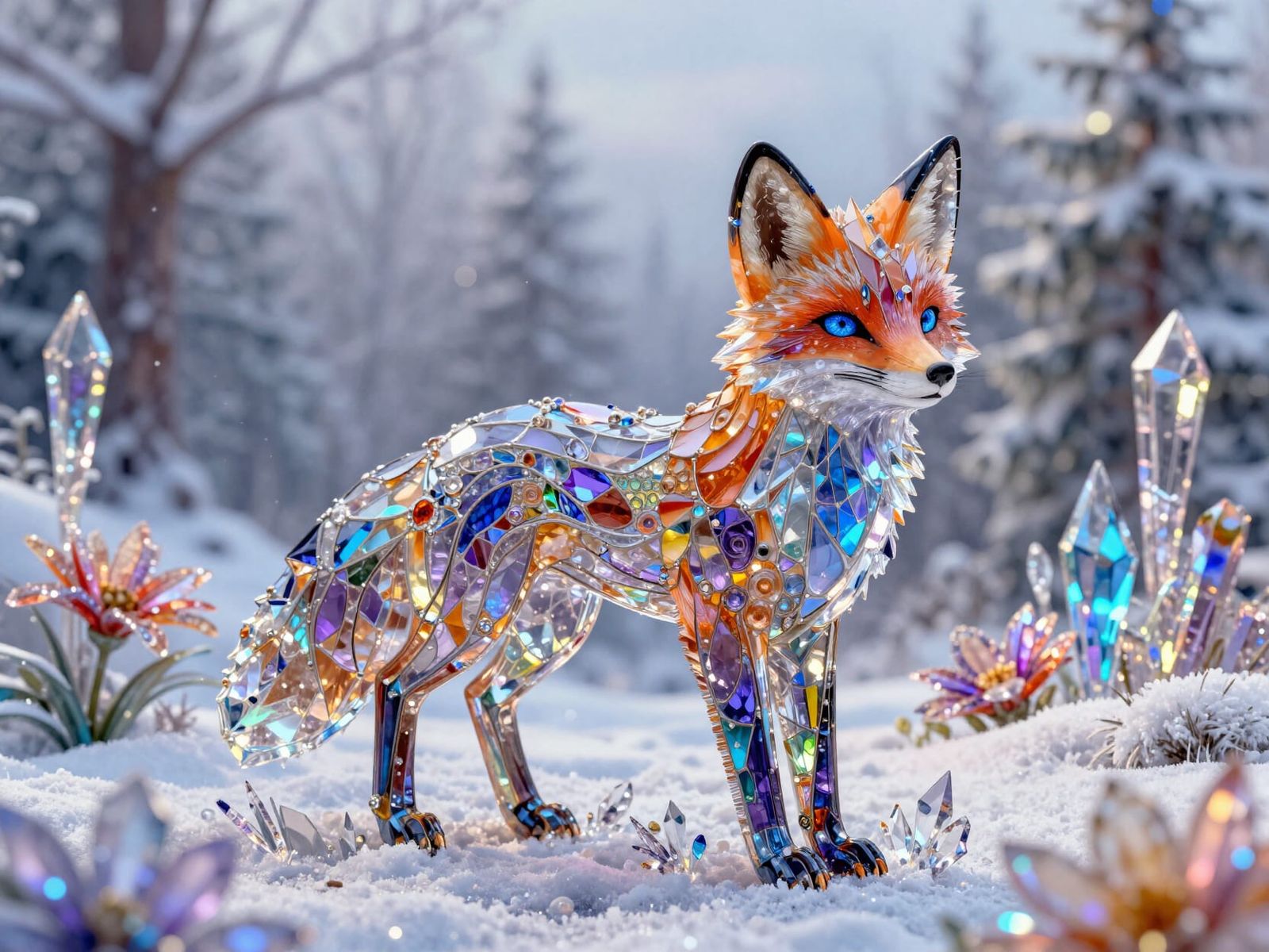 Majestic Christmas Fox Figurine in Amethyst Crystal Wonderla...