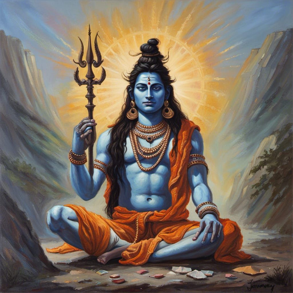 Lord Shiva Meditating in Oil Painting Style