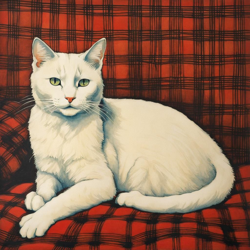 Cat on Pillow in Cyanotype Style