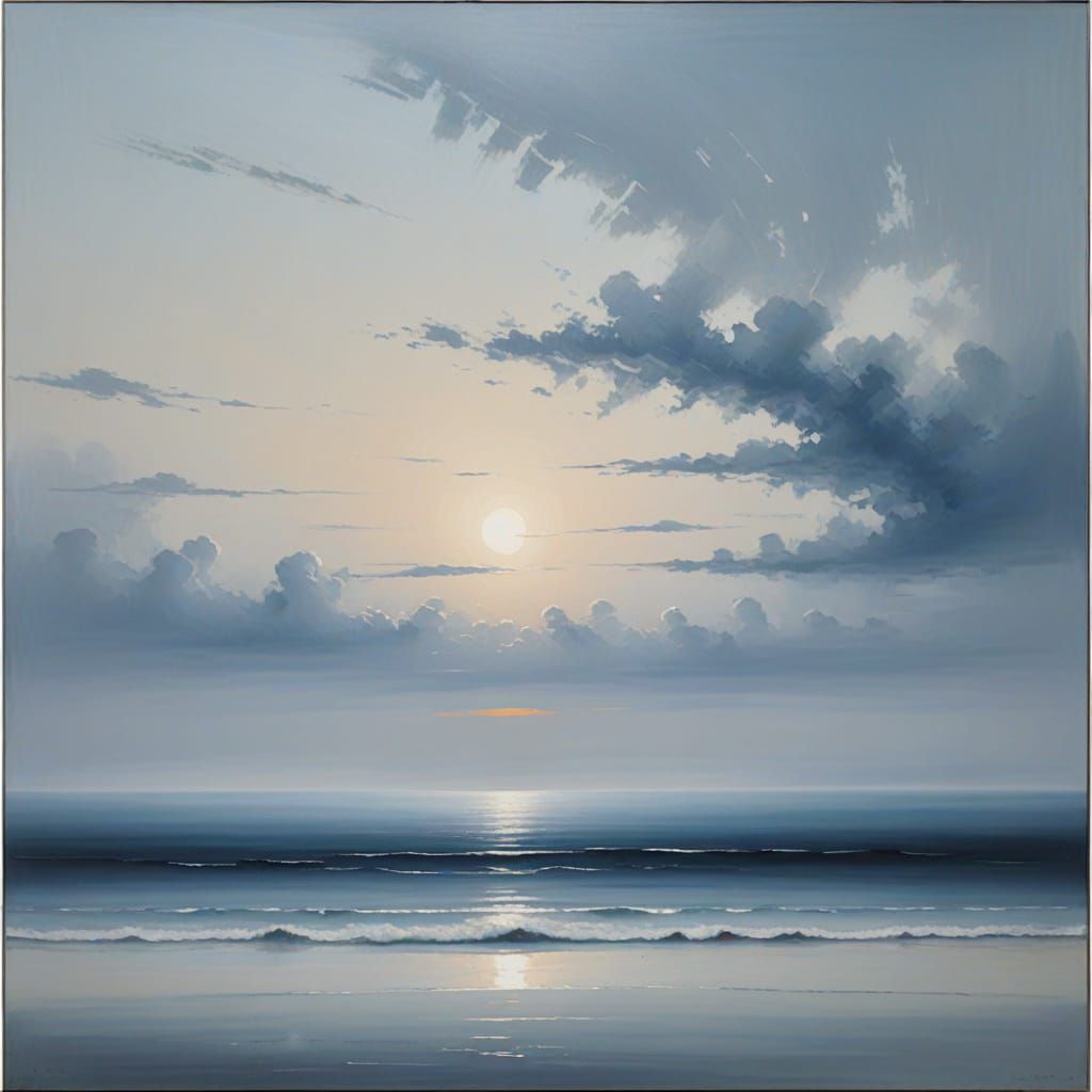 Modern Minimalist Seascape in Soft, Serene Brushstrokes