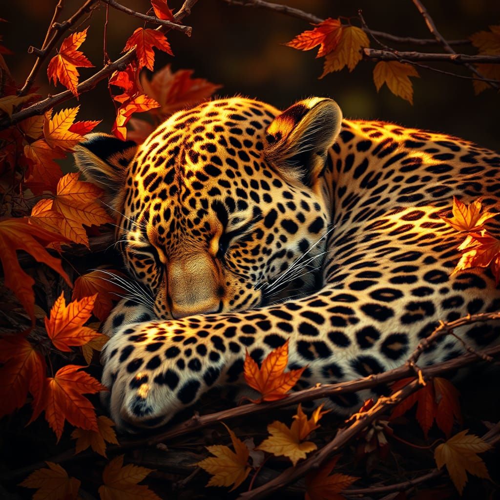 Leopard Sleeps in Autumnal Light