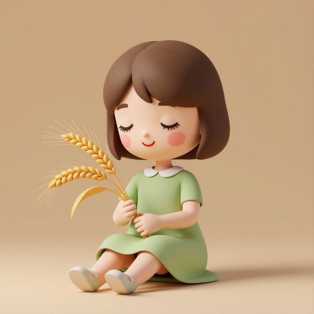Minimalist 3D Virgo Girl with Wheat in Pocoyo Style