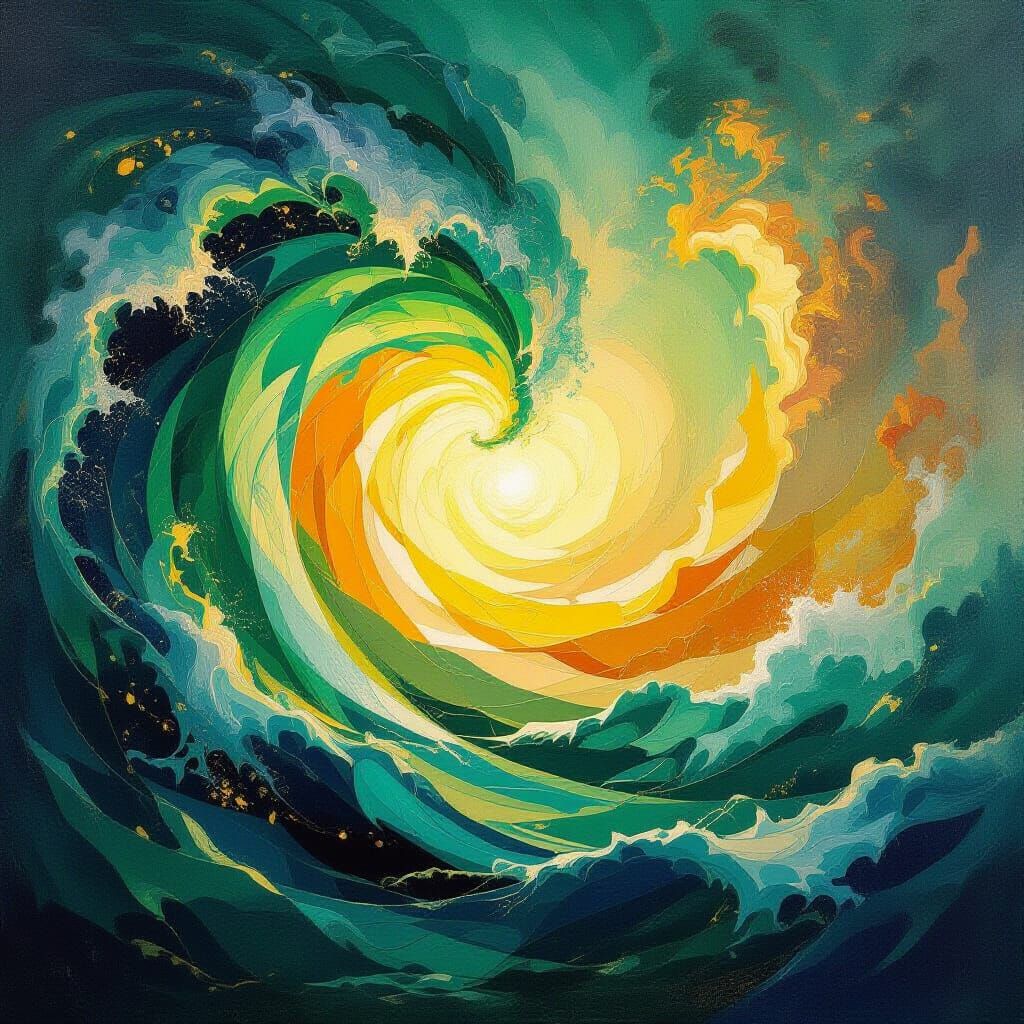 Abstract Love Waves: Emerald Green and Golden Light