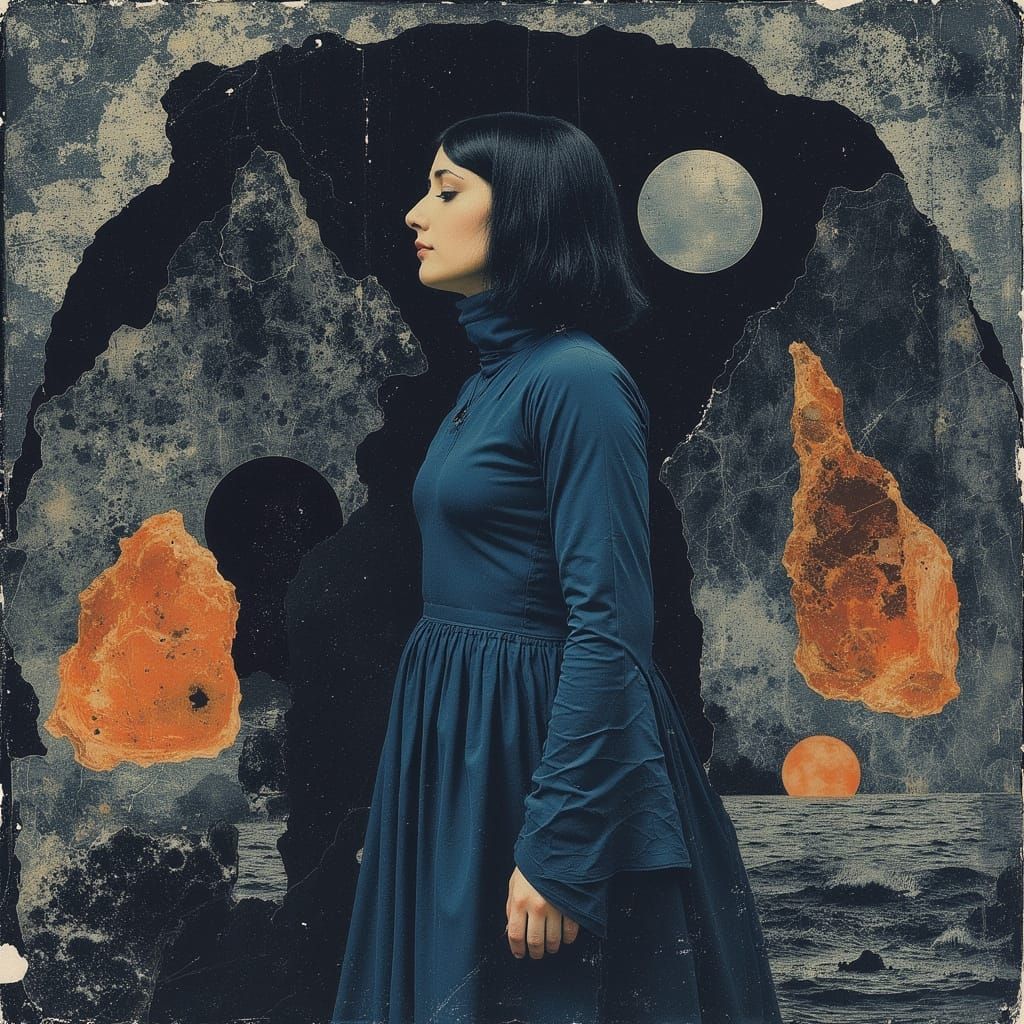 Sorceress in Crystal Cave, Art Nouveau Style