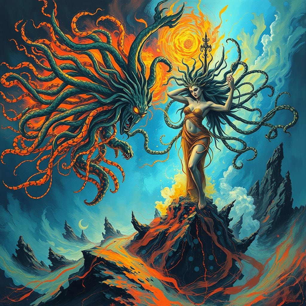 Mythic Goddesses Collide in Expressionist Glitch Art Abstrac...