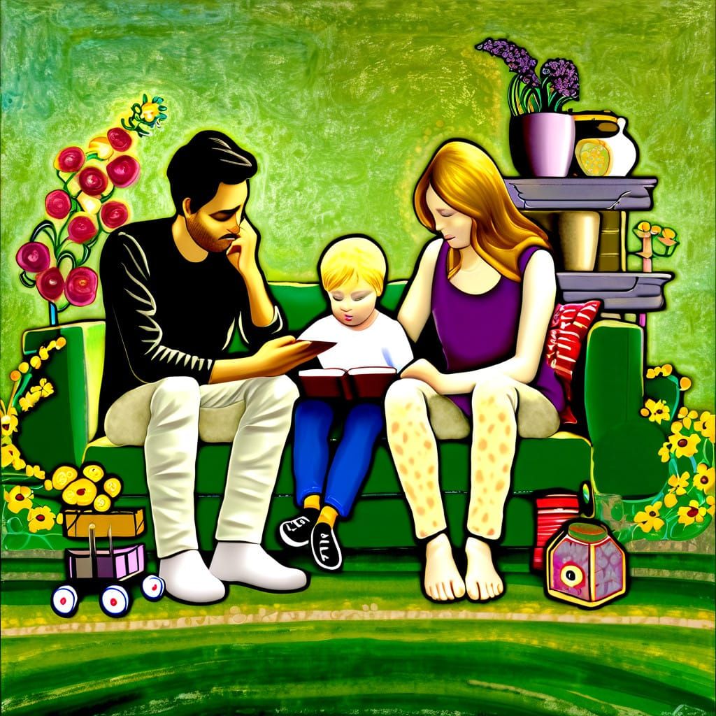 Serenely Reading Parent in a Vibrant Garden