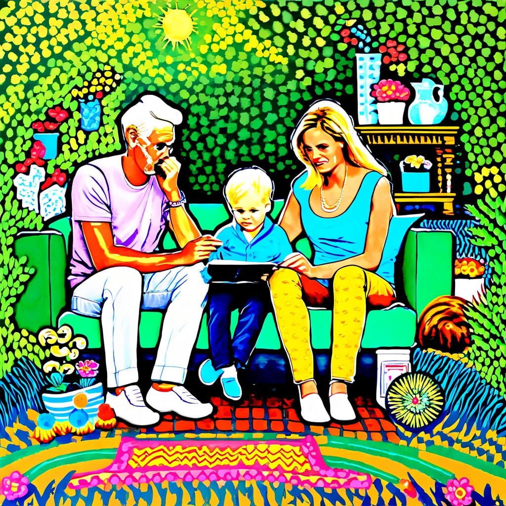 Parent's Serene Moment in a Lush Garden