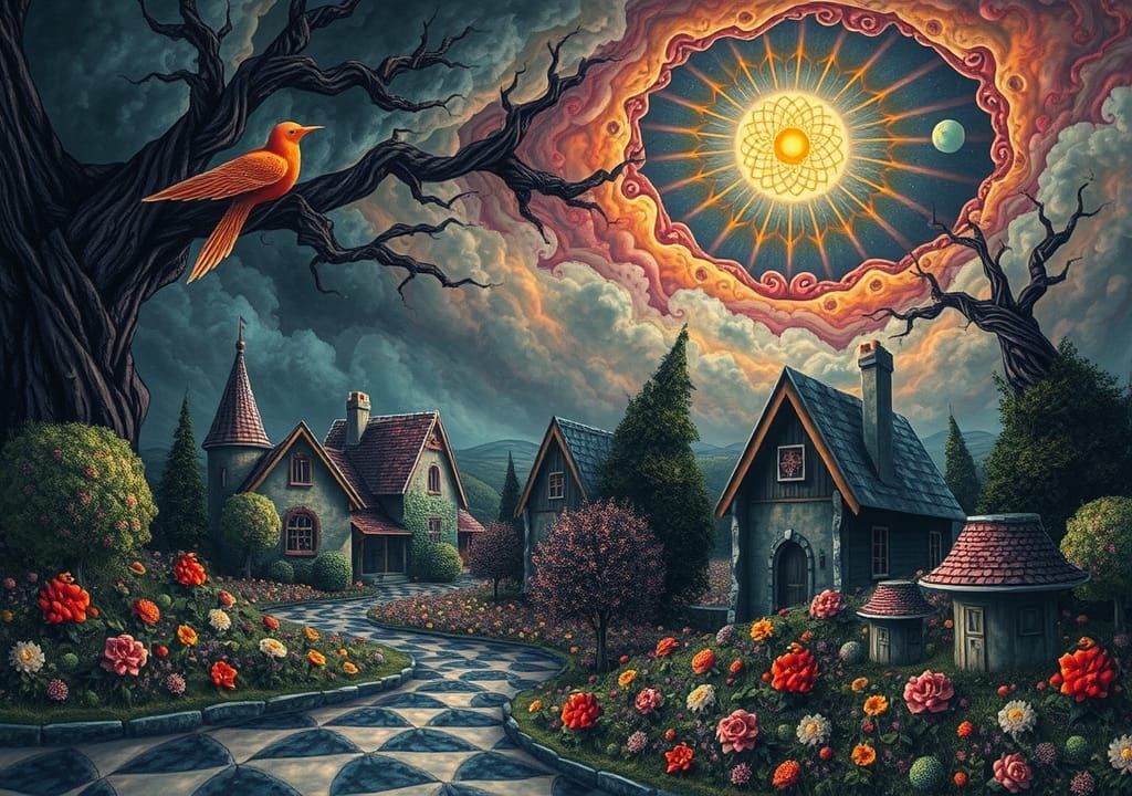 Gloomy Fractal Landscape in Zentangle Style