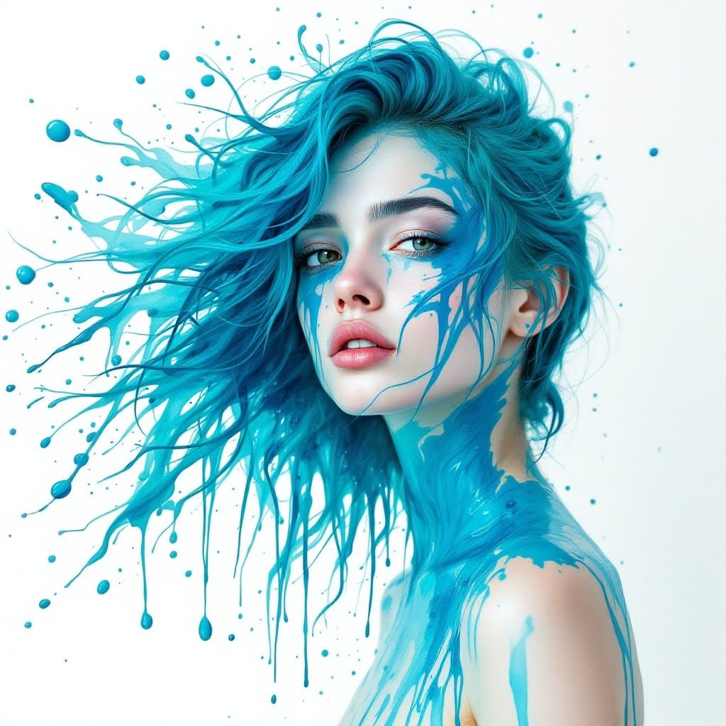 Ethereal Beauty in Melting Watercolor Style